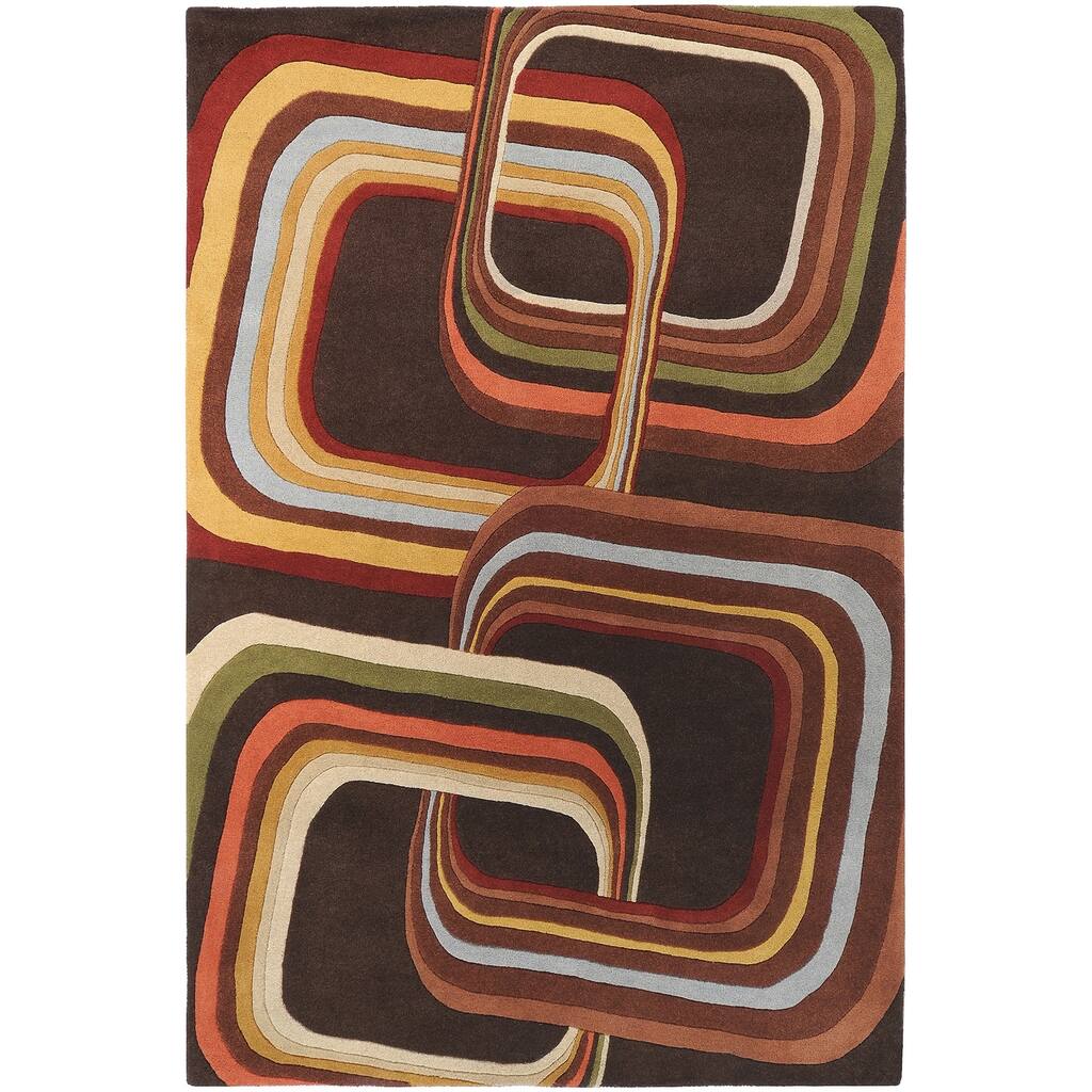 Hand-tufted Brown Contemporary Geometric Square Mayflower Wool Area Rug - 6' x 9' - 6' x 9'