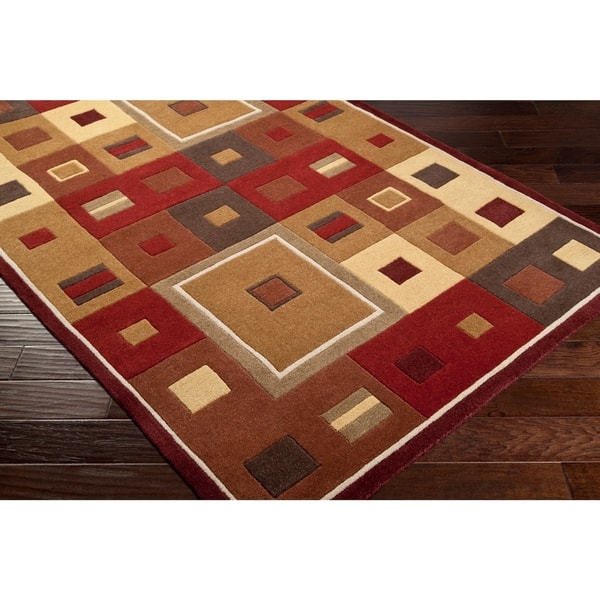 Hand Tufted Contemporary Red Brown Geometric Square Mayflower Burgundy Wool Abstract Area Rug 8 X 10 Kidney Overstock 5651731