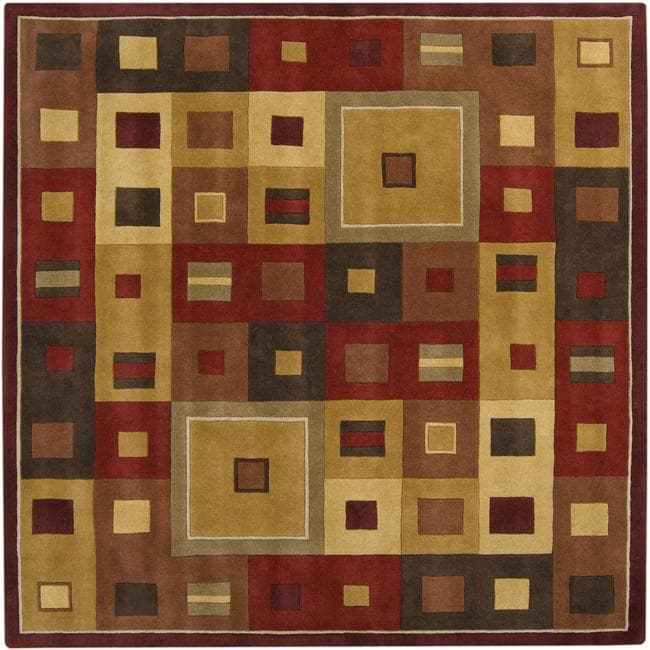 Hand tufted Contemporary Red/brown Geometric Square Mayflower Burgundy Wool Abstract Rug (8 Square)