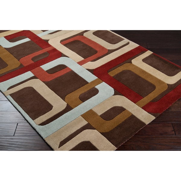 Hand-tufted Brown Contemporary Multi Colored Square Mayflower Wool Geometric Area Rug - 7'6 x 9'6