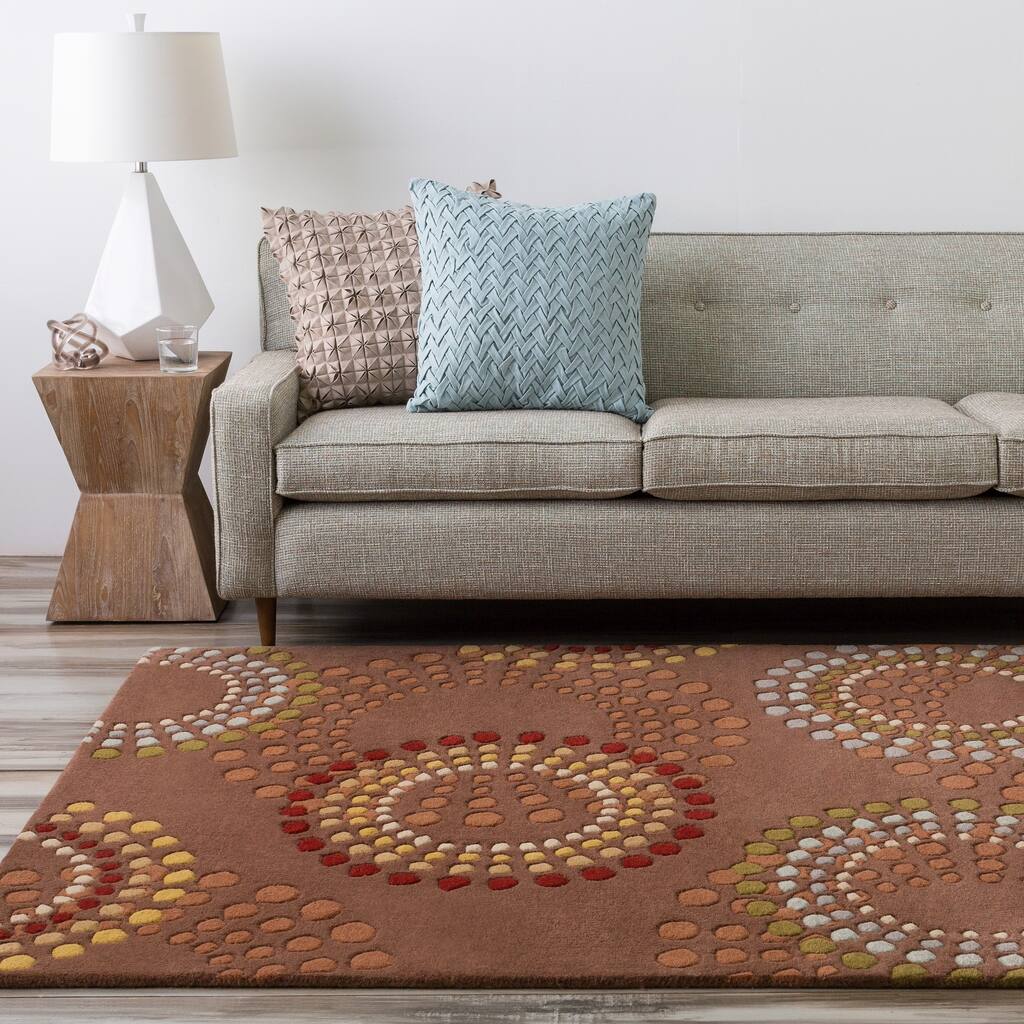 Hand-tufted Brown Contemporary Circles Mayflower Wool Geometric Area Rug - 6' x 9' - 6' x 9'