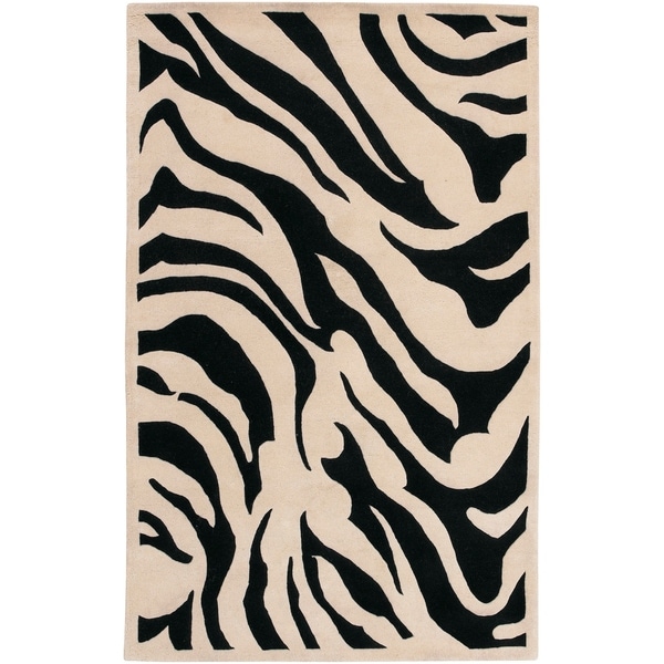 Hand-tufted Black/Beige Zebra Animal Print Glamorous Wool Area Rug - 5' x 8'