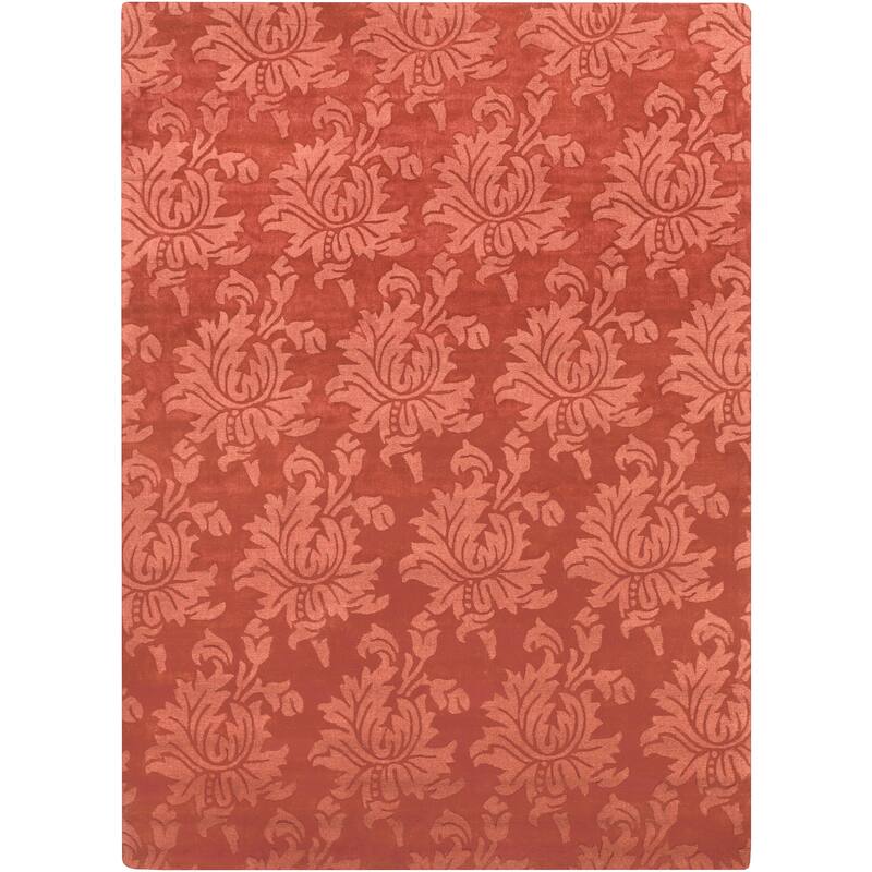 Hand-crafted Embossed Solid Orange Damask Wool Area Rug - 8' x 11'