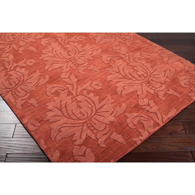 Hand-crafted Embossed Solid Orange Damask Wool Area Rug - 8' x 11'