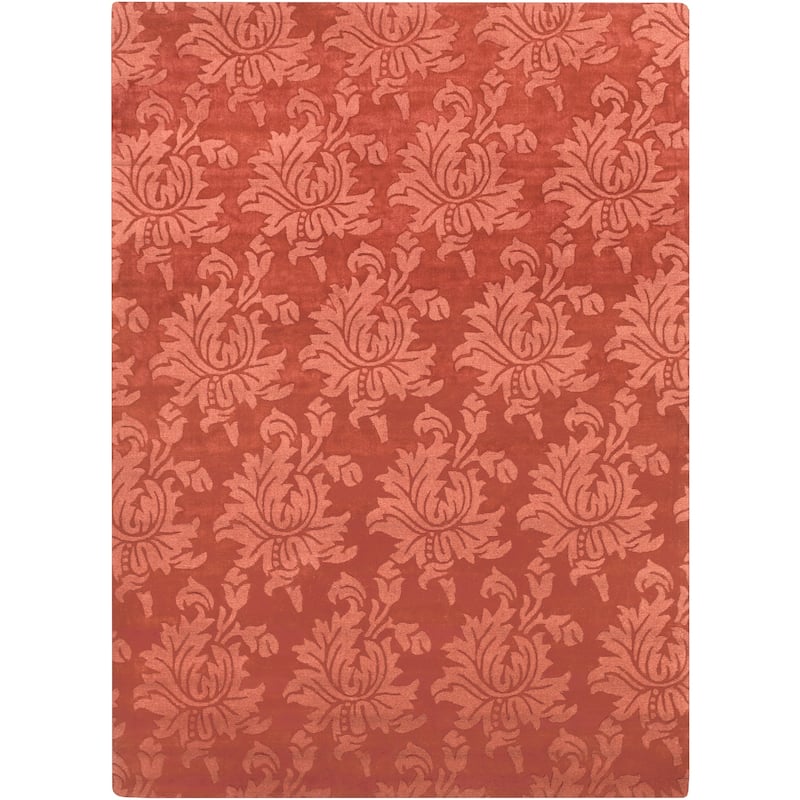 Hand-crafted Embossed Solid Orange Damask Wool Area Rug - 8' x 11' - Tangerine - 8' x 11' - Rectangle