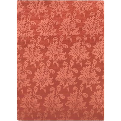 Hand-crafted Embossed Solid Orange Damask Wool Area Rug - 8' x 11'