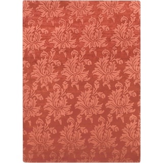Hand-crafted Embossed Solid Orange Damask Wool Area Rug - 8' x 11'