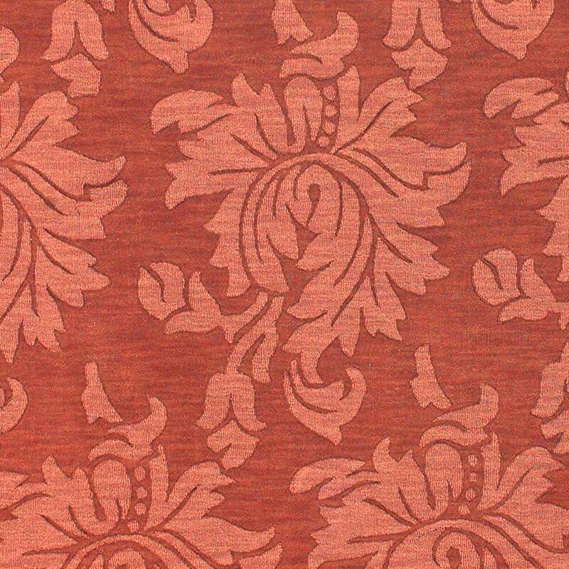 Hand-crafted Embossed Solid Orange Damask Wool Area Rug - 8' x 11'