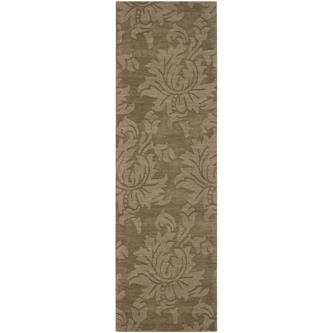 Hand crafted Solid Brown Damask Embossed Wool Rug (26 X 8)