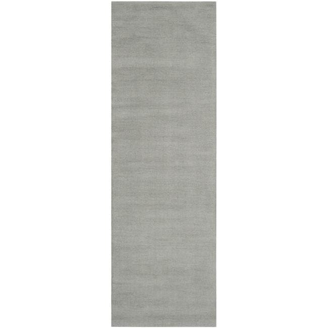 Hand crafted Solid Grey/blue Ridges Wool Rug (26 X 8)