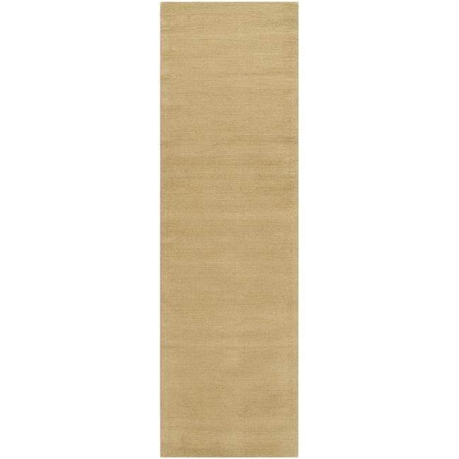 Hand crafted Solid Pale Gold Casual Ridges Wool Rug (26 X 8)