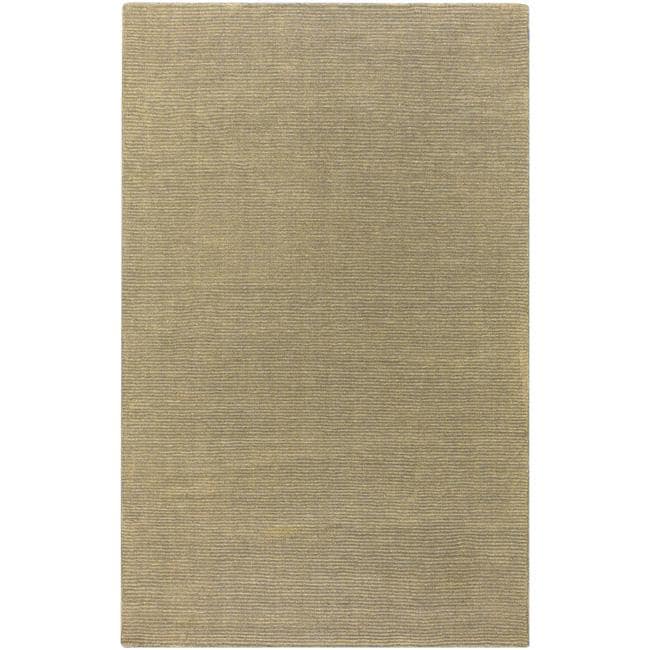 Hand crafted Solid Pale Gold Casual Ridges Wool Rug (9 X 13)