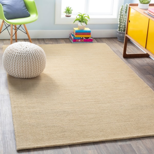 Hand Crafted Solid Pale Gold Casual Ridges Wool Area Rug 9 Pale Gold Casual Ridges Wool Area Rug