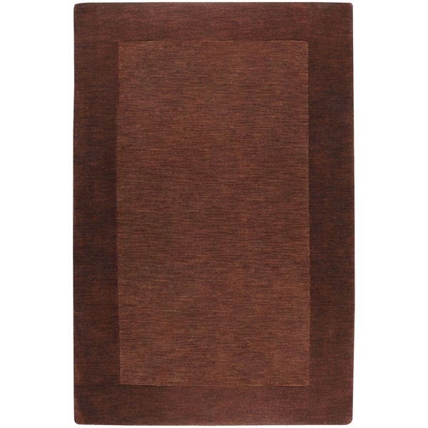 Hand-crafted Solid Brown Tone-On-Tone Bordered Wool Area Rug - 6' x 9'