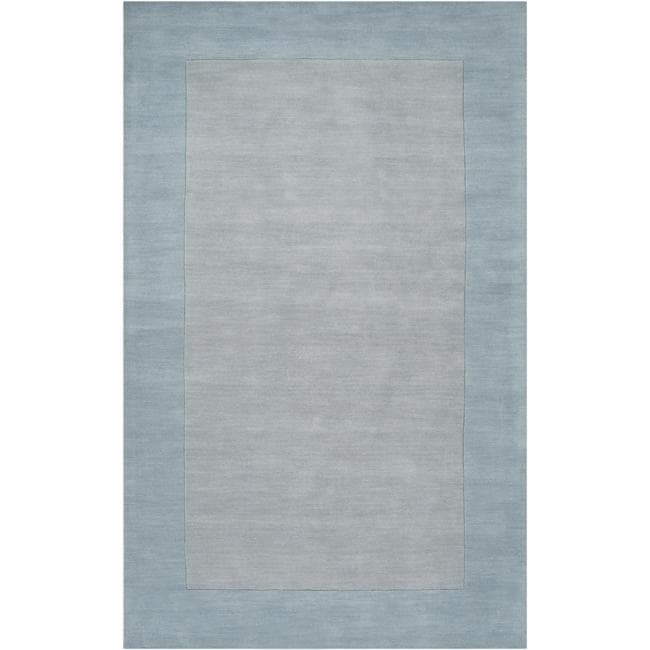 Hand-crafted Light Blue Tone-On-Tone Bordered Wool Area Rug - 7'6 x 9'6