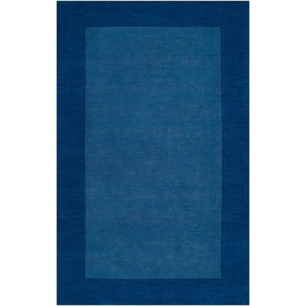 Hand-crafted Blue Tone-On-Tone Bordered Wool Area Rug - 3'3" x 5'3"