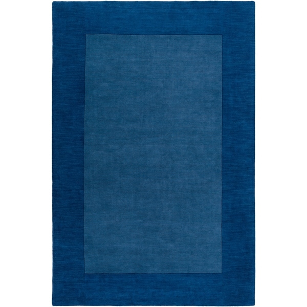 Hand-crafted Blue Tone-On-Tone Bordered Wool Area Rug - 6' x 9'