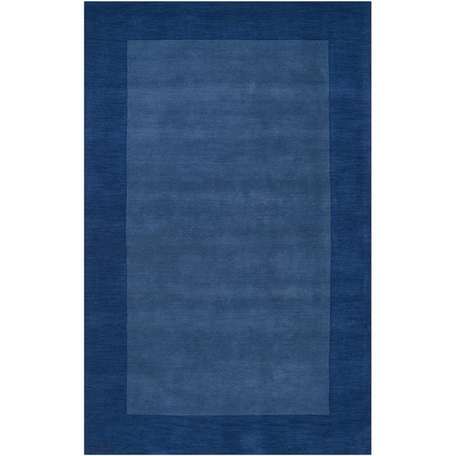 Hand crafted Blue Tone on tone Bordered Wool Rug (8 X 11)