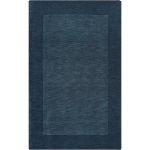 Hand-crafted Navy Blue Tone-On-Tone Bordered Wool Area Rug - 7'6 x 9'6