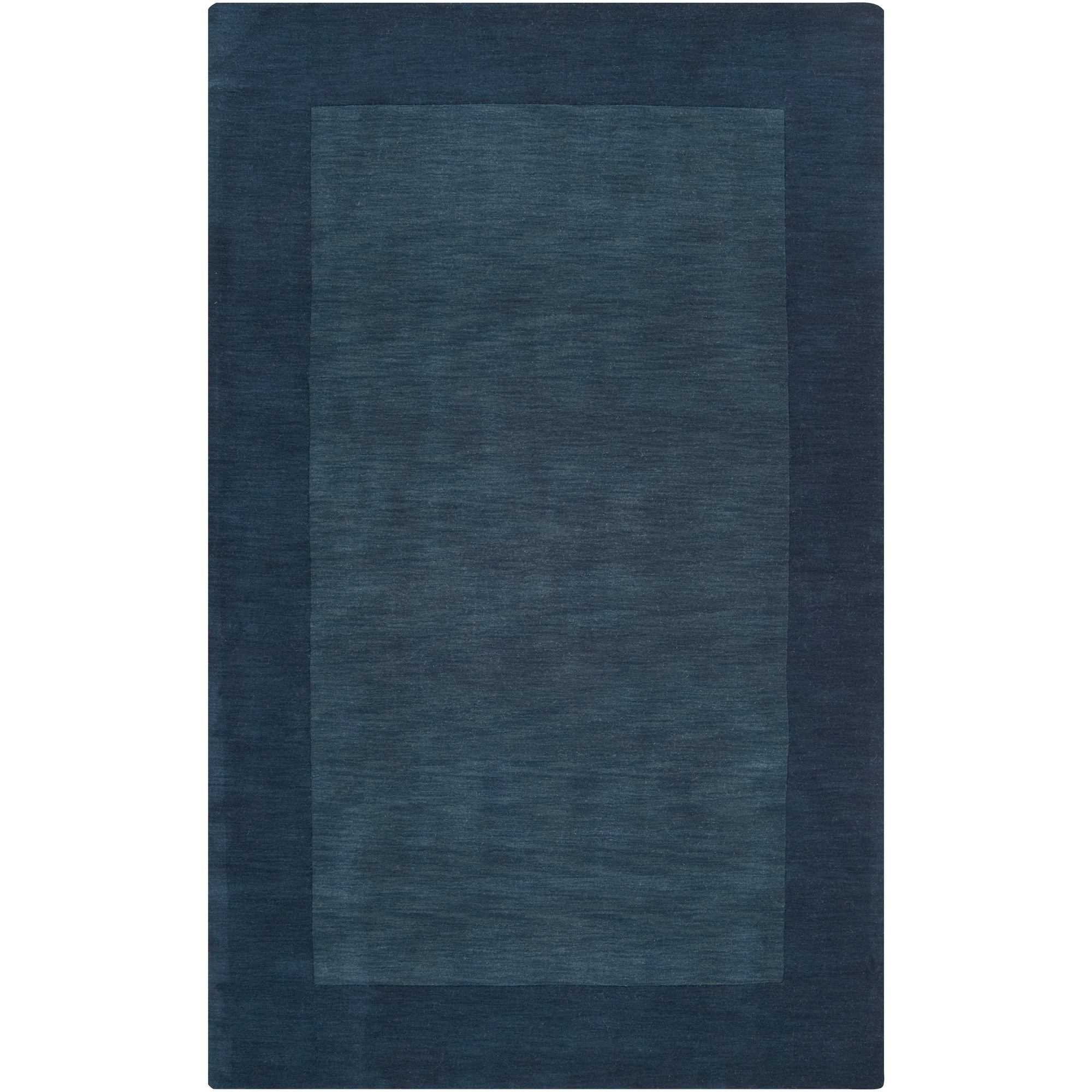 Hand crafted Navy Blue Tone on tone Bordered Wool Rug (8 X 11)