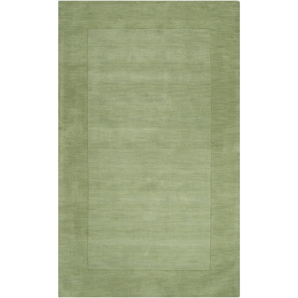 Hand-crafted Moss Green Tone-On-Tone Bordered Wool Area Rug - 6' x 9'
