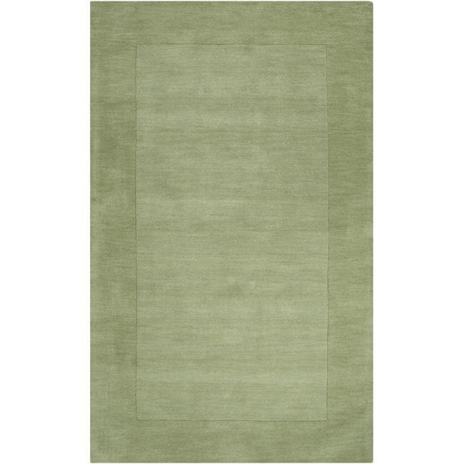 Hand-crafted Moss Green Tone-On-Tone Bordered Wool Area Rug - 7'6 x 9'6