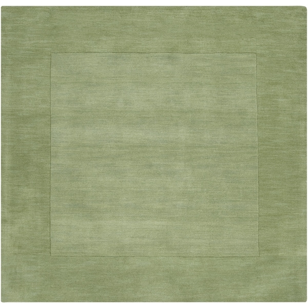Hand-crafted Moss Green Tone-On-Tone Bordered Wool Area Rug - 9'9 x 9'9