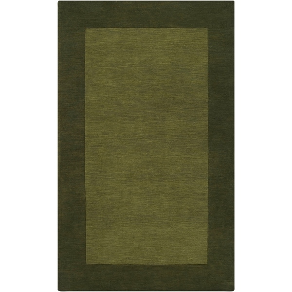 Hand-crafted Green Tone-On-Tone Bordered Wool Area Rug - 6' x 9'