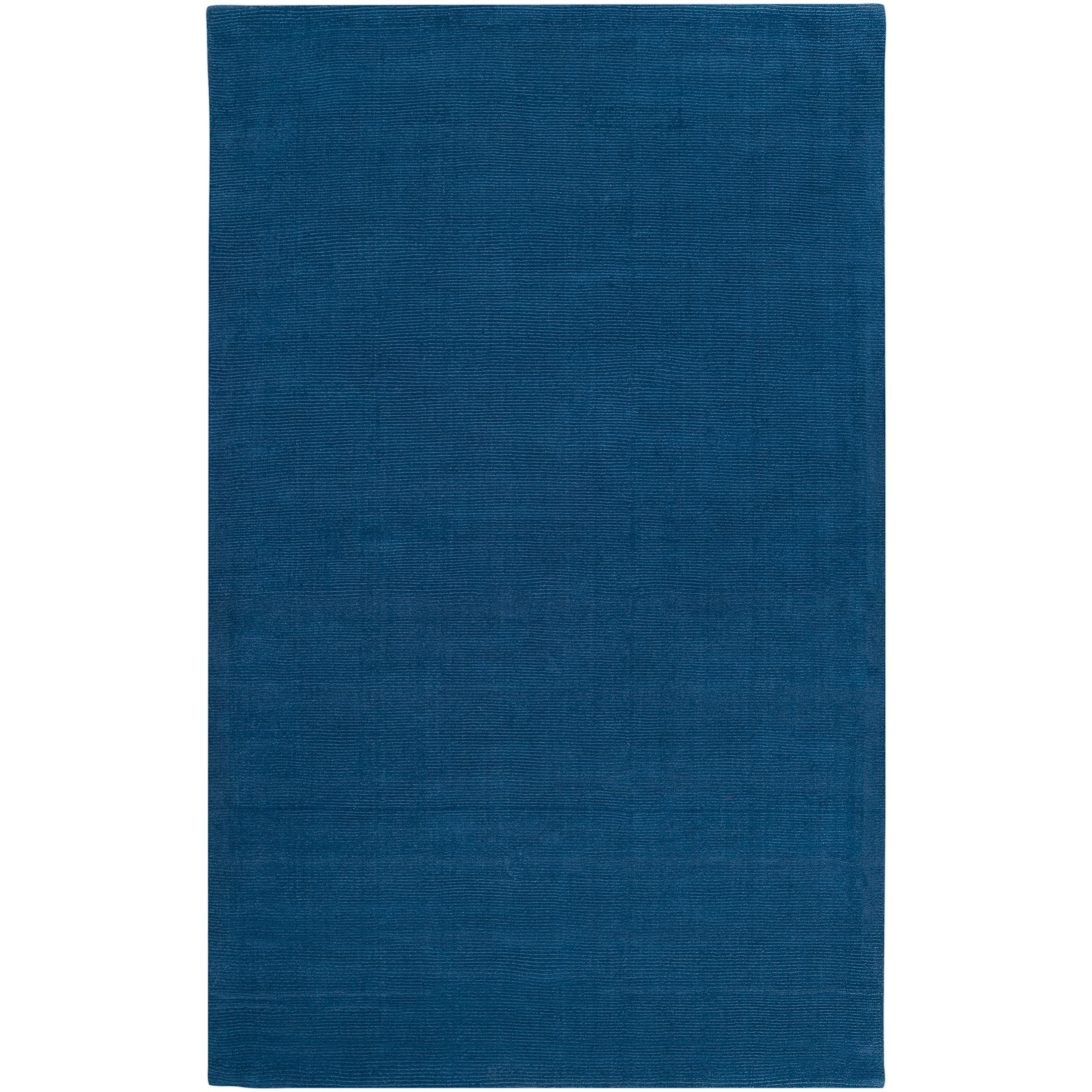 Hand crafted Solid Blue Causal Ridges Wool Rug (33 X 53)