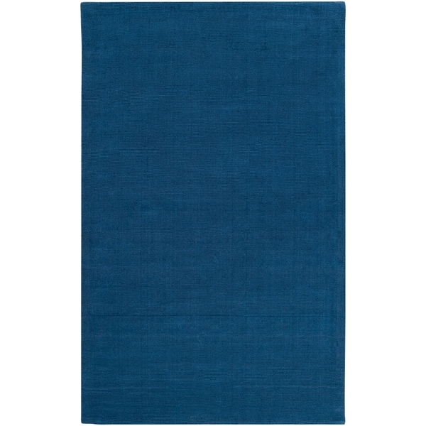Hand-crafted Solid Blue Causal Ridges Wool Area Rug - 7'6" x 9'6"
