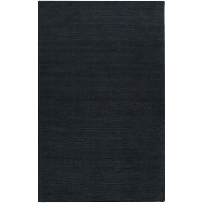 Hand crafted Navy Blue Solid Causal Ridges Wool Rug (5 X 8)