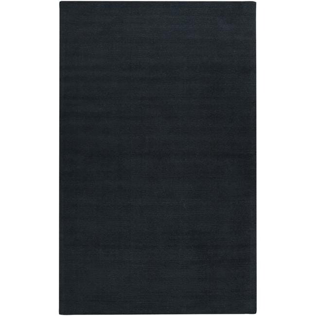 Hand crafted Navy Blue Solid Causal Ridges Wool Rug (76 X 96)