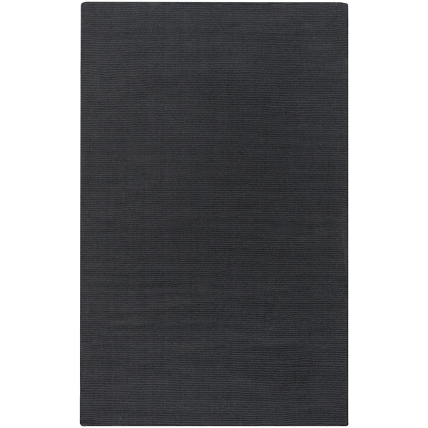 Hand-crafted Solid Black Casual 'Ridges' Wool Area Rug - 6' x 9'