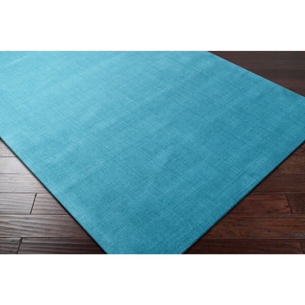 Shop Handcrafted Teal Blue Solid Casual 'Ridges' Wool Area Rug 2'6