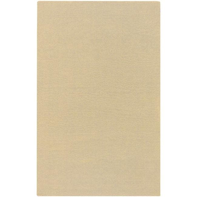 Hand crafted Light Yellow Solid Causal Ridges Wool Rug (76 X 96)