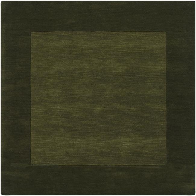 Hand crafted Green Tone on tone Bordered Wool Rug (99 Square)