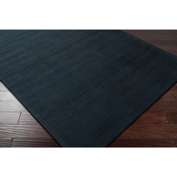Hand-crafted Navy Blue Solid Causal Ridges Dark Wool Area Rug - 9'9