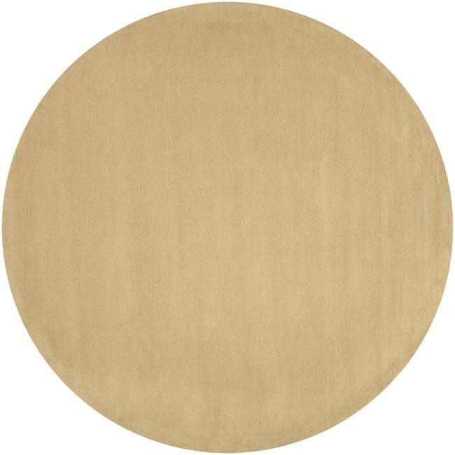 Hand crafted Light Yellow Solid Causal Ridges Wool Rug (99 Round)