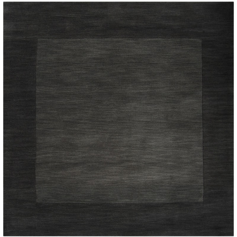 Hand Loomed Odessa Solid Bordered Tone-On-Tone Wool Area Rug - 9'9" Square/Surplus - Charcoal - Square