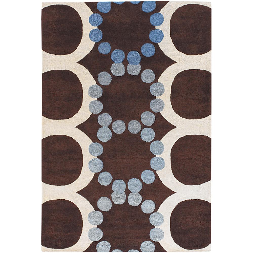 Avalisa Brown/Ivory/Blue Geometric Hand Tufted New Zealand Wool Rug (7