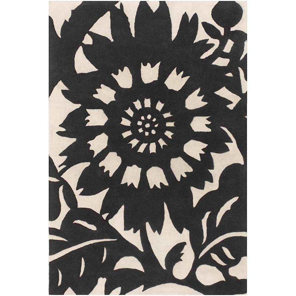 Thomaspaul Black Floral Hand tufted New Zealand Wool Rug (79 X 106)