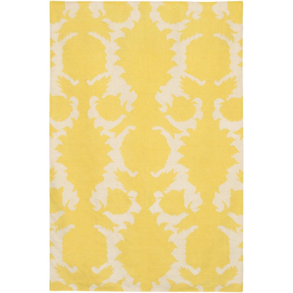 Thomaspaul Yellow Floral Flat weave New Zealand Wool Rug (5 X 76)