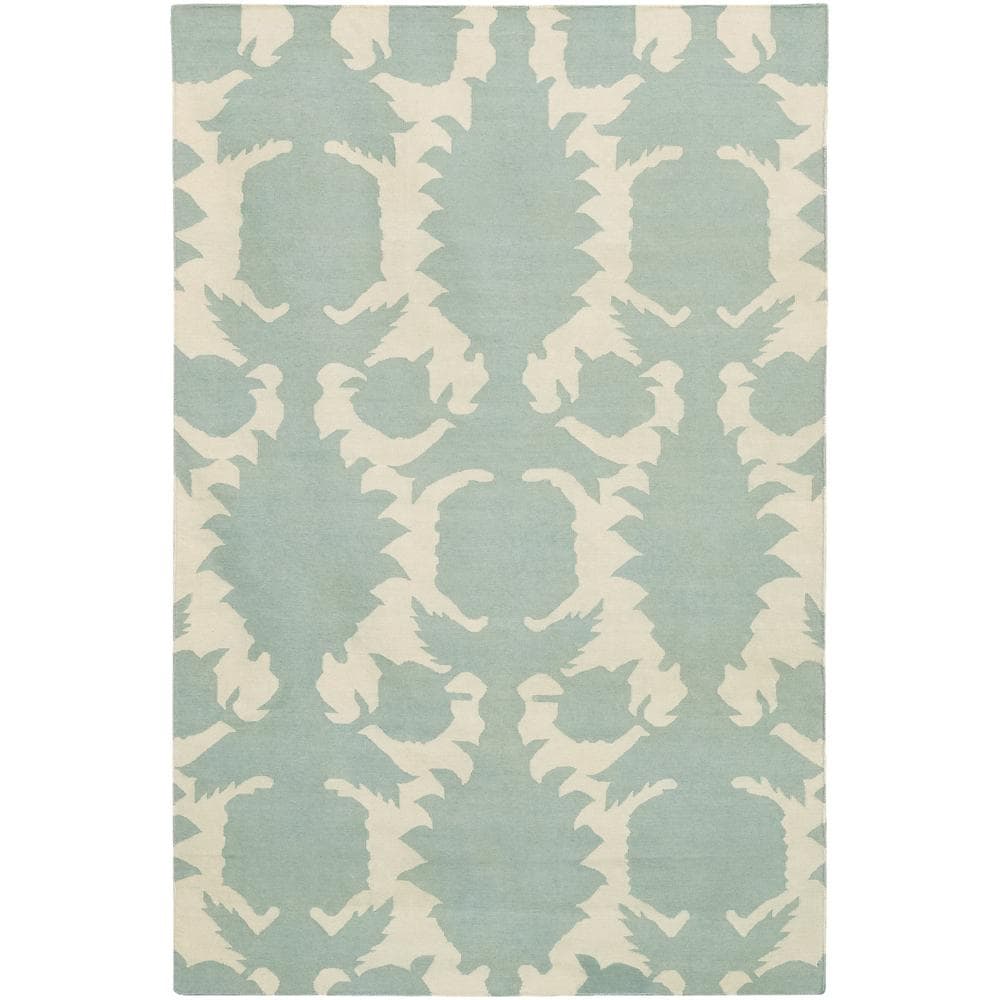 Thomaspaul Blue Floral Flat weave New Zealand Wool Rug (79 X 106)