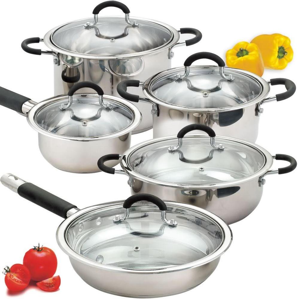 Shop Cook N Home 10-pc Stainless Steel Encapsulated Bottom Cookware Set Cooking With Stainless Steel Cookware