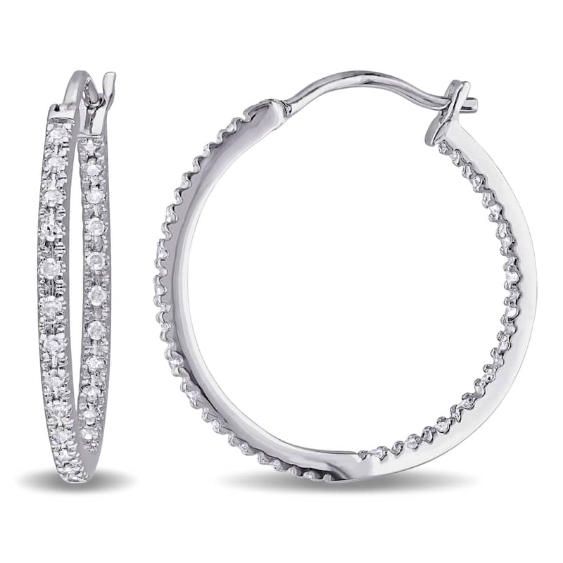 Miadora Sterling Silver 1/4ct TDW Diamond Hoop Earrings