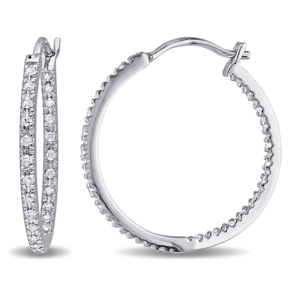 Miadora Sterling Silver 1/4ct TDW Diamond Hoop Earrings