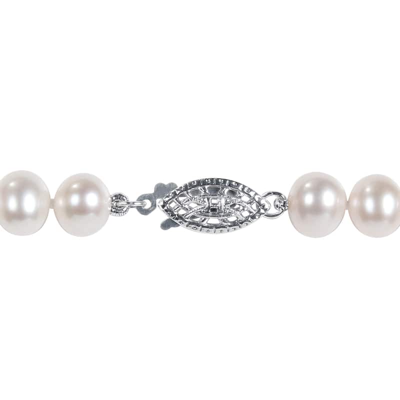 6-7 MM Cultured FW Pearl Necklace with Sterling Silver Fish-Eye Clasp by Miadora - 16 in x 7.7 mm