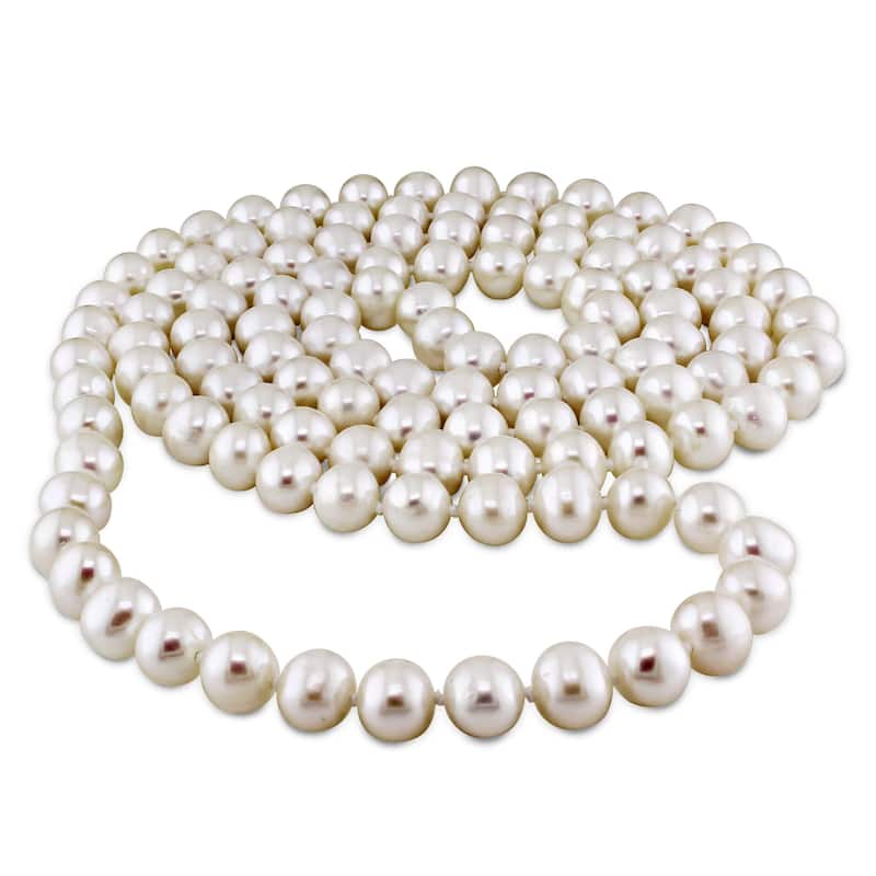Miadora White Cultured Freshwater Pearl Endless 36-inch Necklace (7.5-8 mm)