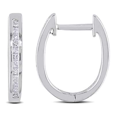 Miadora Sterling Silver 1/ 4ct TDW Channel-Set Princess Diamond Hoop Earrings