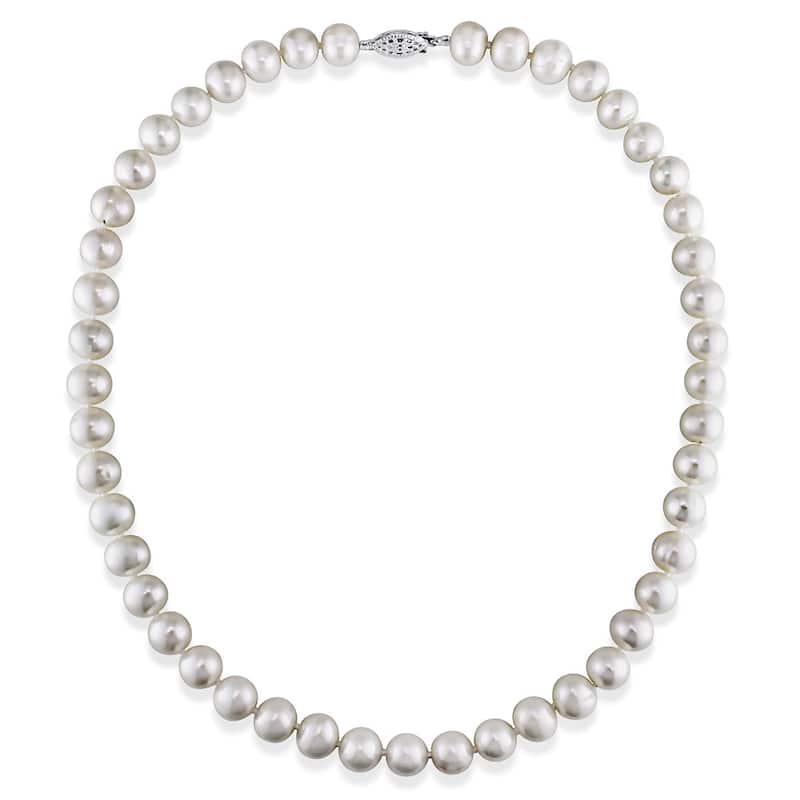 18 or 24 Inch 7.5-8 MM Cultured FW Pearl Single Strand Necklace with Sterling Silver FE Clasp by Miadora - 18 Inch